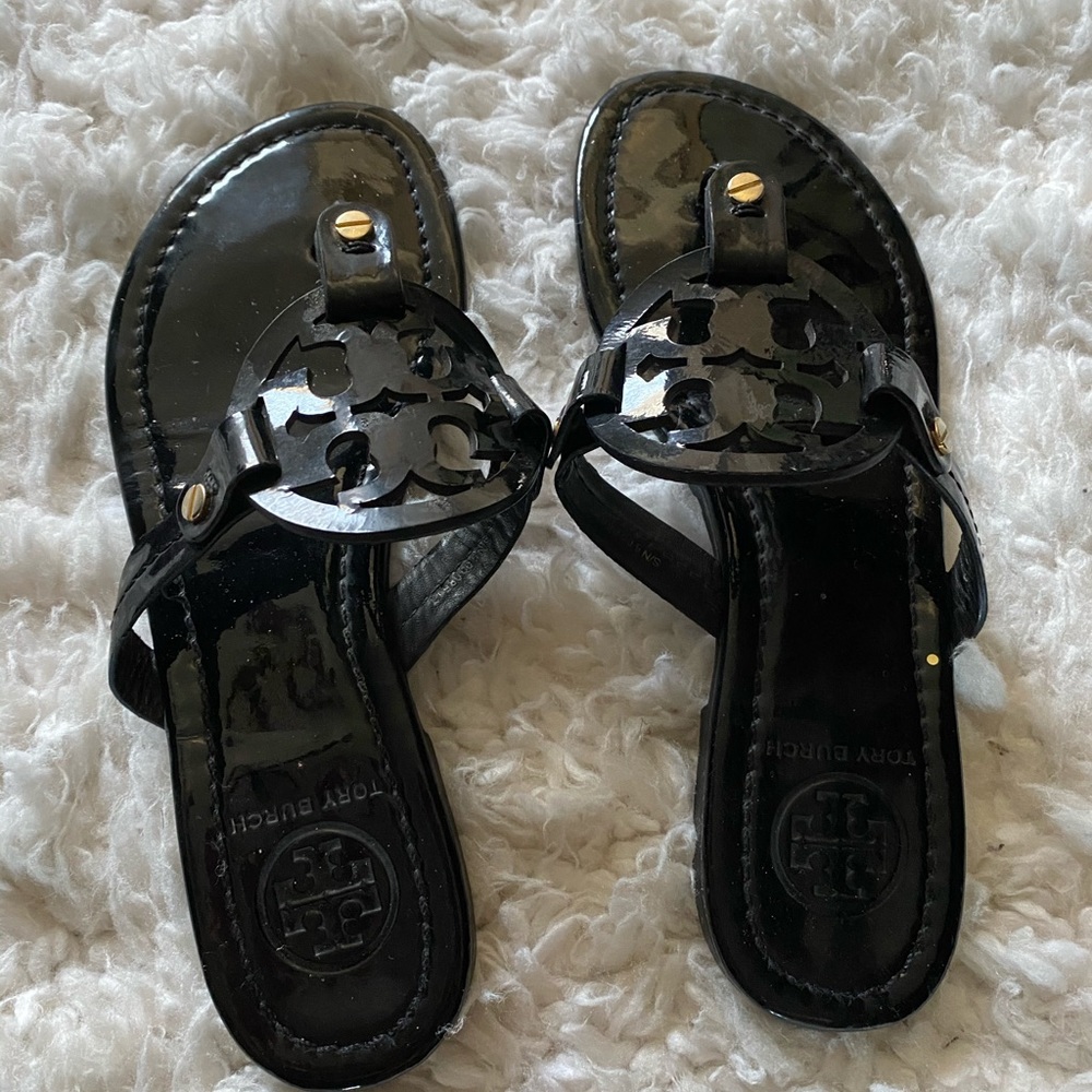Tory Burch black patent sandals